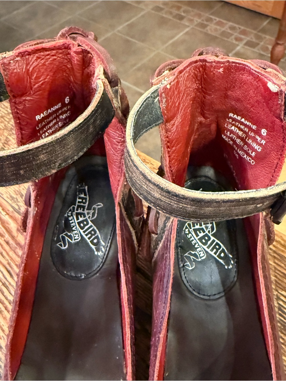 Freebird by Steven Raeanne Burgundy Leather Ankle-Strap Block Heels - Picture 10 of 10